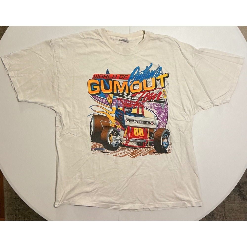 VTG‎ Y2K World of Outlaws Gumout Tour Racing T Shirt  White Graphic Tee Mens XL